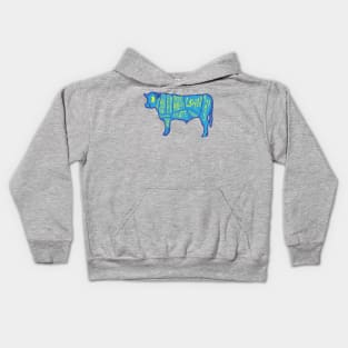 80s 90s Vintage Retro Style Blue Cow Butcher Chart Kids Hoodie